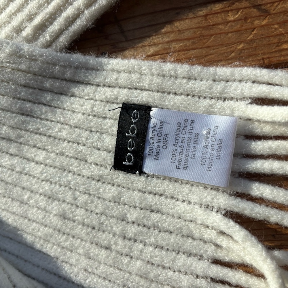 Bebe Cream Ribbed Knit Scarf - Picture 3 of 5